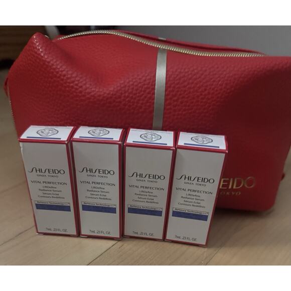 Shiseido Vital Perfection LiftDefine Radiance Serum 7mL x4 + Red Bag Set - Picture 1 of 2